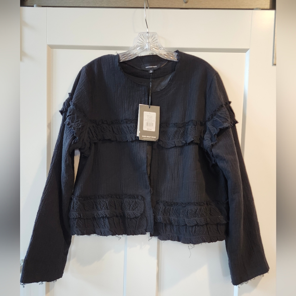 Who What Wear Black Textured Fringe Blazer